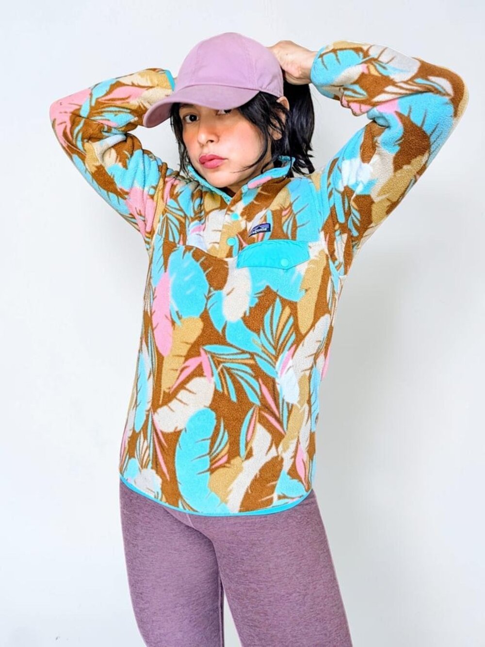 Patagonia Synchilla snap T pastel multi art fairy kidcore pullover fleece W's XS